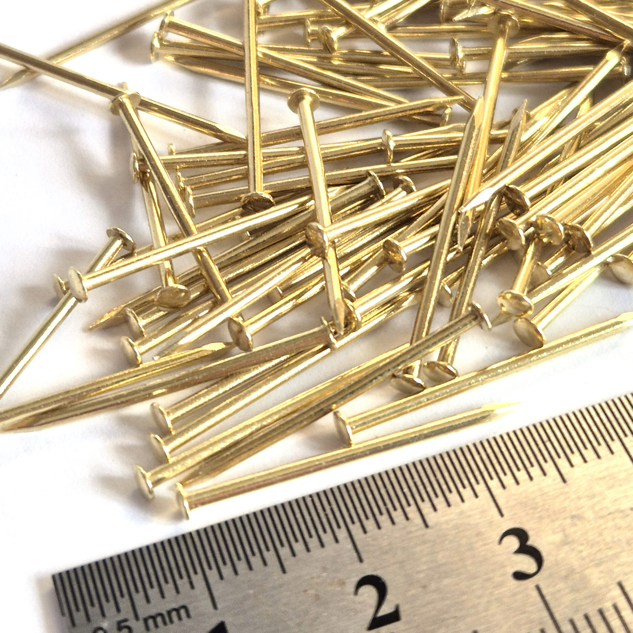 Solid Brass Tack Nails, Brads, Escutcheon Pins: Shank 1.2mm (G18) Small, Tiny, Precise - Image 2